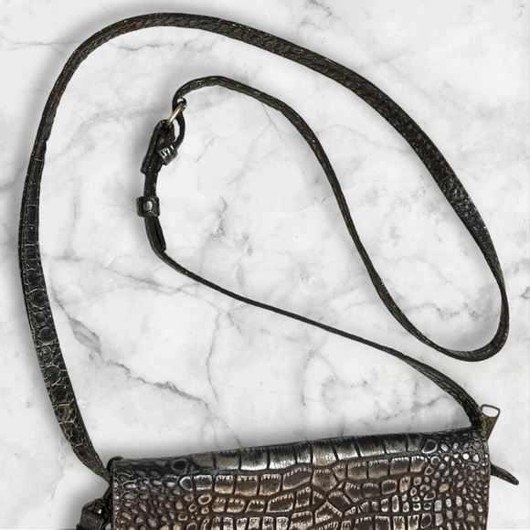 PATRICIA NASH Apricale Leather Convertible Croc Crossbody Purse Black Sliver - Picture 10 of 11